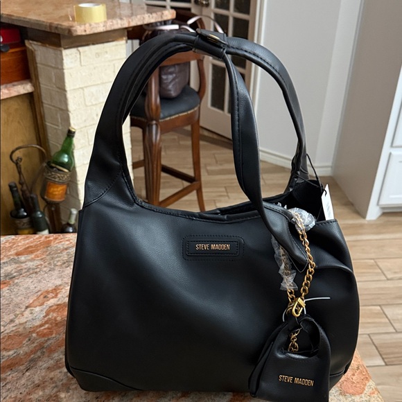 Steve Madden Black Shoulder Bag with Gold Accents - Picture 2 of 2